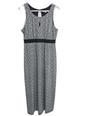 Max & Cleo Maxi Dress Size 12 Vibrant teal and white geometric Print, Sleeveless